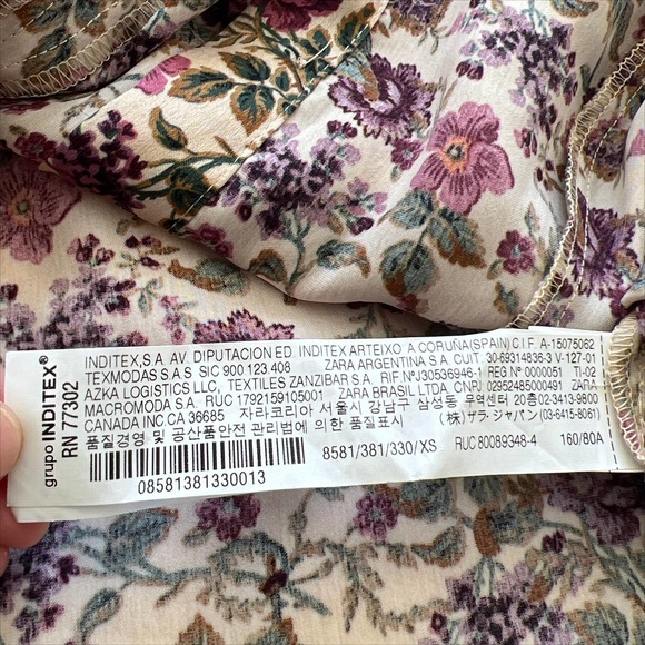 NWT Zara Satin Effect Printed Floral Mini Dress XS Pink Cream - Picture 11 of 12